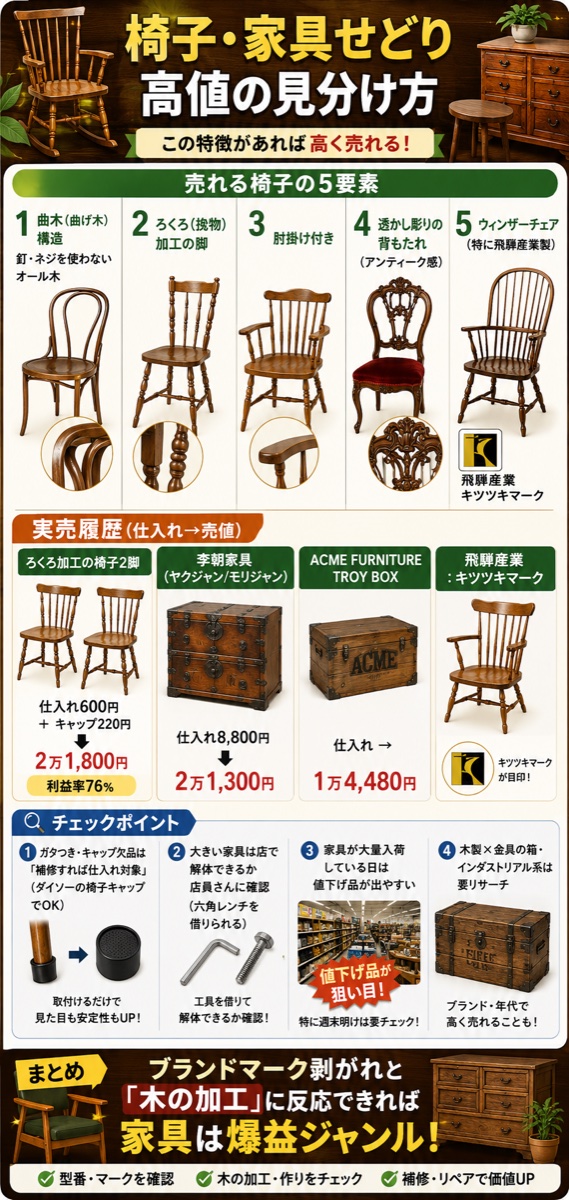 椅子・家具せどり 高値の見分け方（図解）