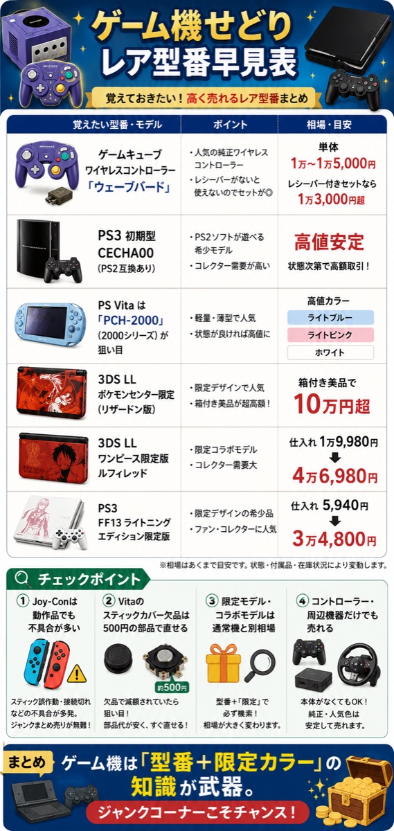 ゲーム機せどり レア型番早見表（図解）