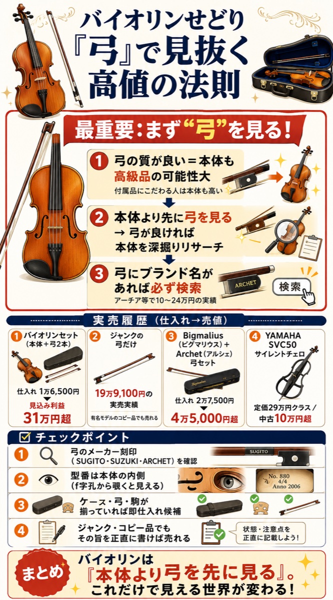 バイオリンせどり 弓で見抜く高値の法則（図解）