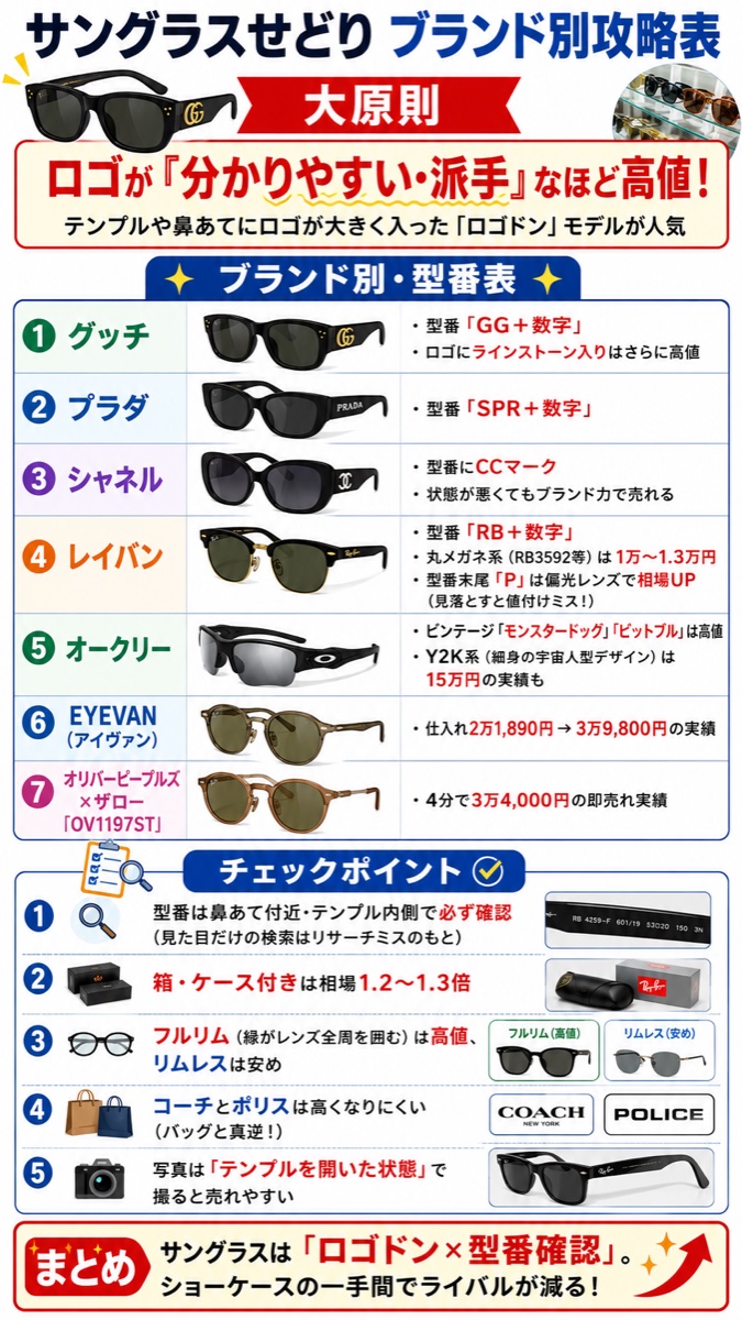 サングラスせどり ブランド別攻略表（図解）