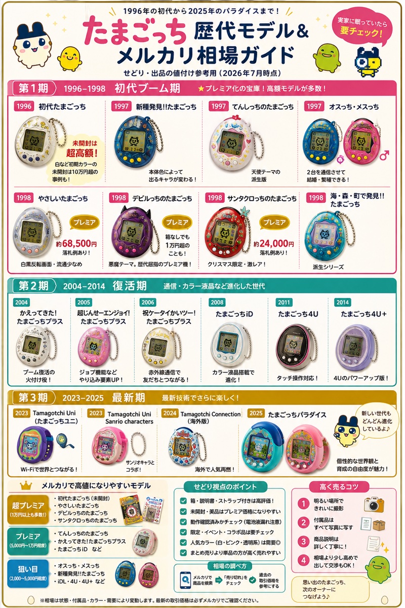 たまごっち歴代モデル＆メルカリ相場ガイド（図解）