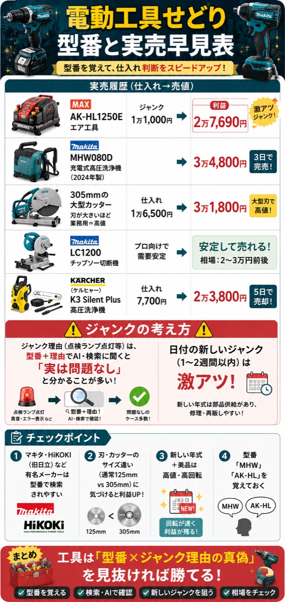 電動工具せどり 型番と実売早見表（図解）